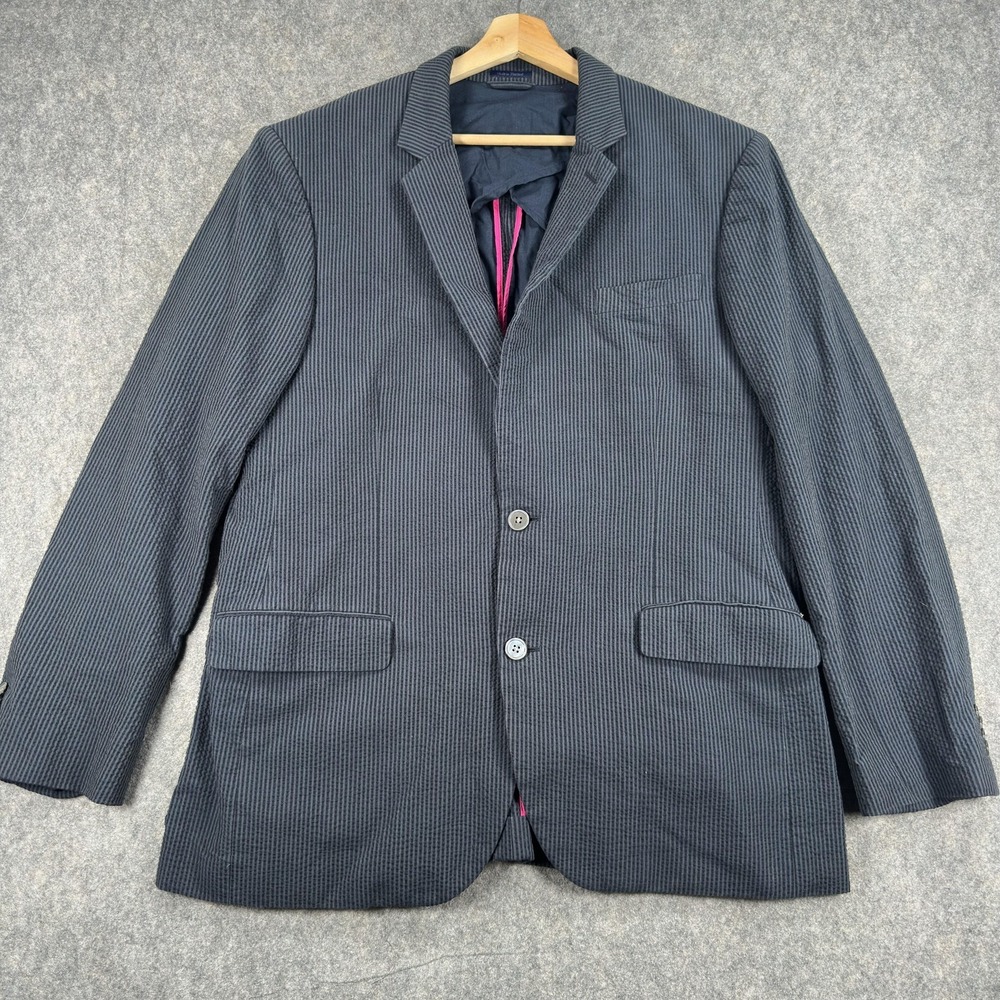 Bonobos Seersucker Blazer Mens 44R Gray Striped Cotton Two Button Sport Coat - Picture 2 of 16